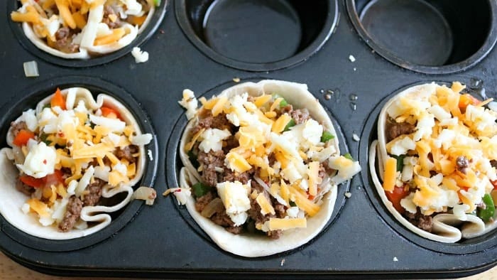 steak fajita cup in a muffin tin 