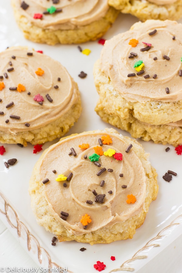 fall sugar cookies on a marble serving tray 