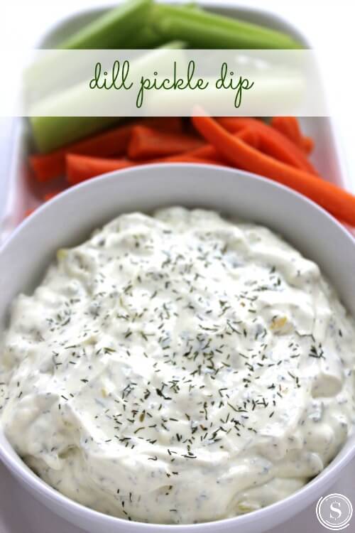 pickle dip in a white bowl 