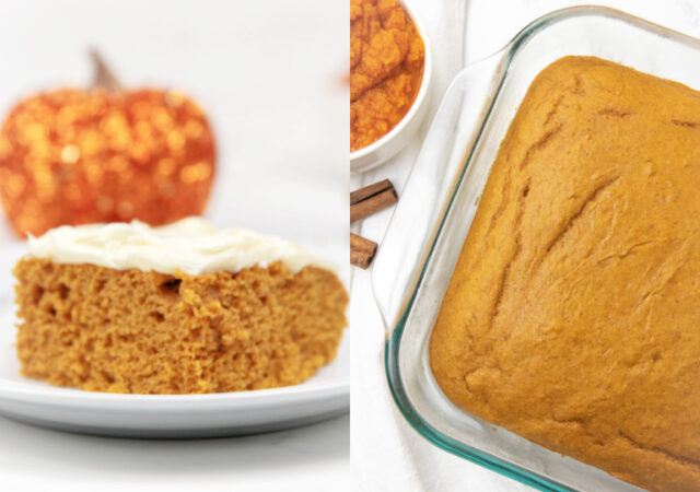 This 5 Ingredient Pumpkin Cake is Frosted with Cream Cheese Frosting