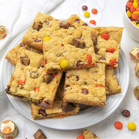 plate full of sliced cookie bars