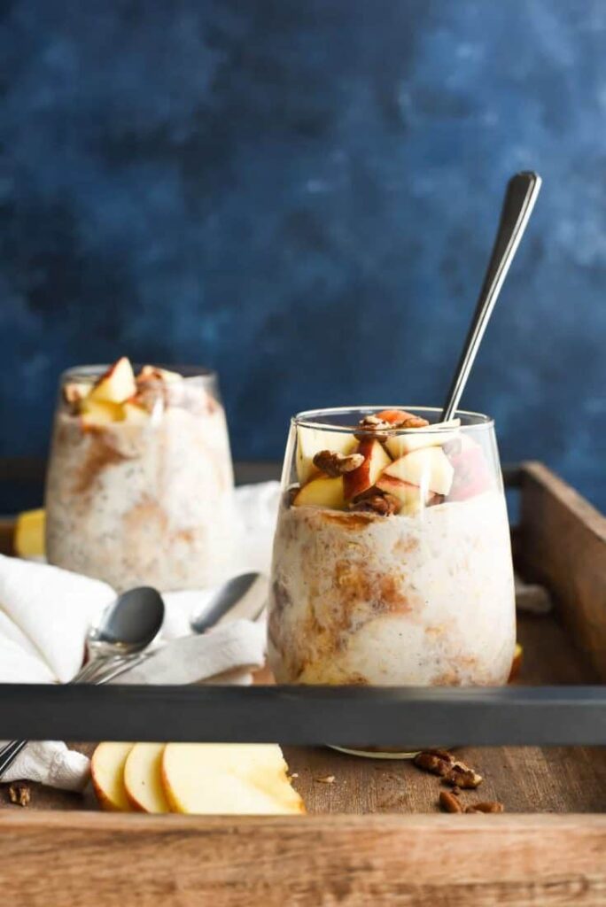 apple butter overnight oats in glasses 