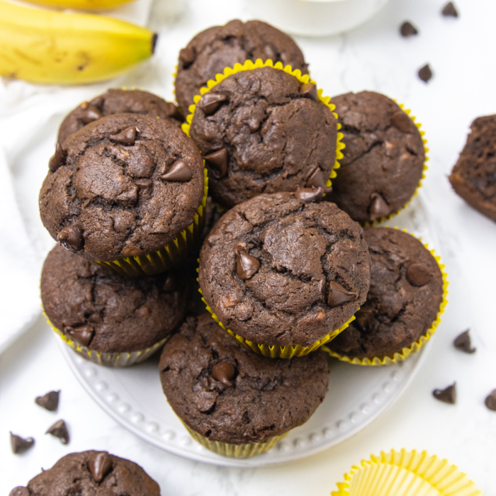 plate full of chocolate muffins 