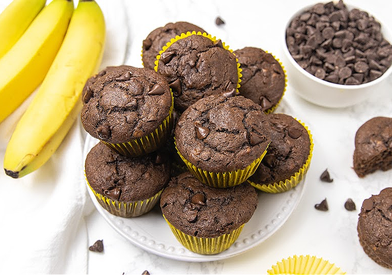 chunky monkey muffins on a plate