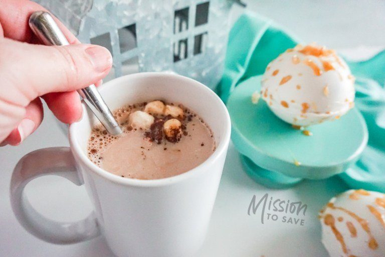 creme brulee flavored hot cocoa in mug