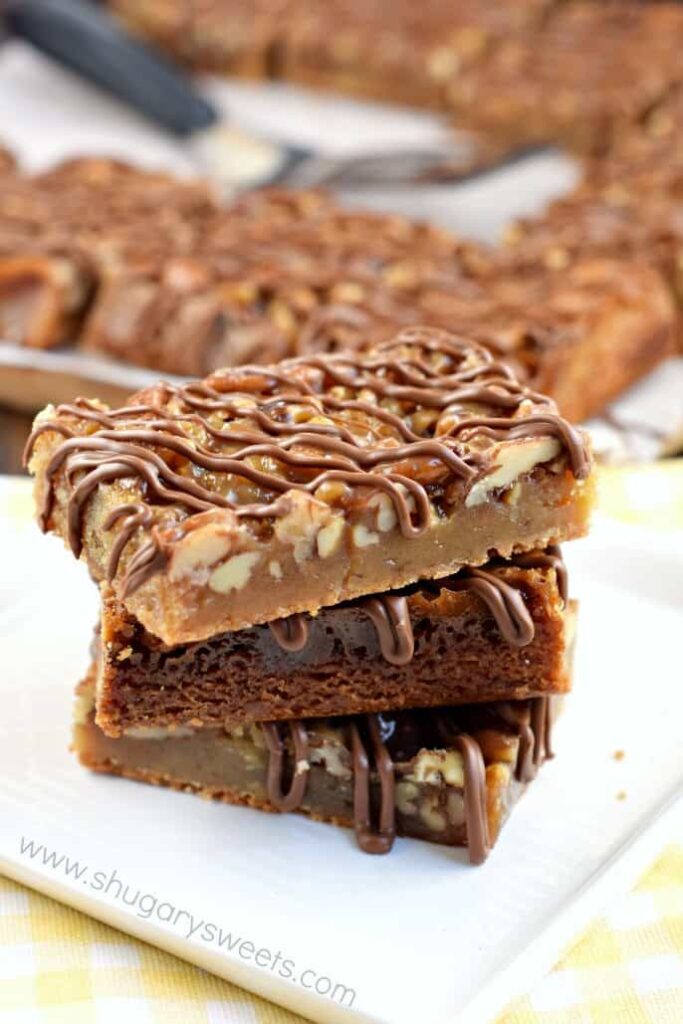 stacked pecan pie blondies 