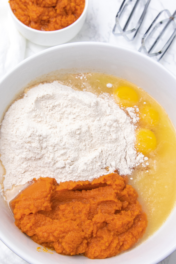 cake mix and ingredients in a bowl 