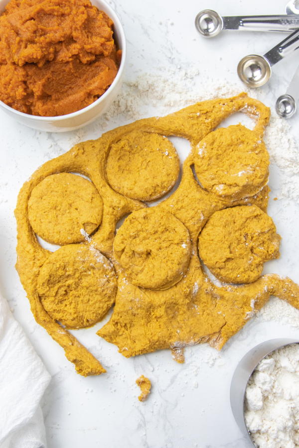 pumpkin biscuits raw dough cut out 