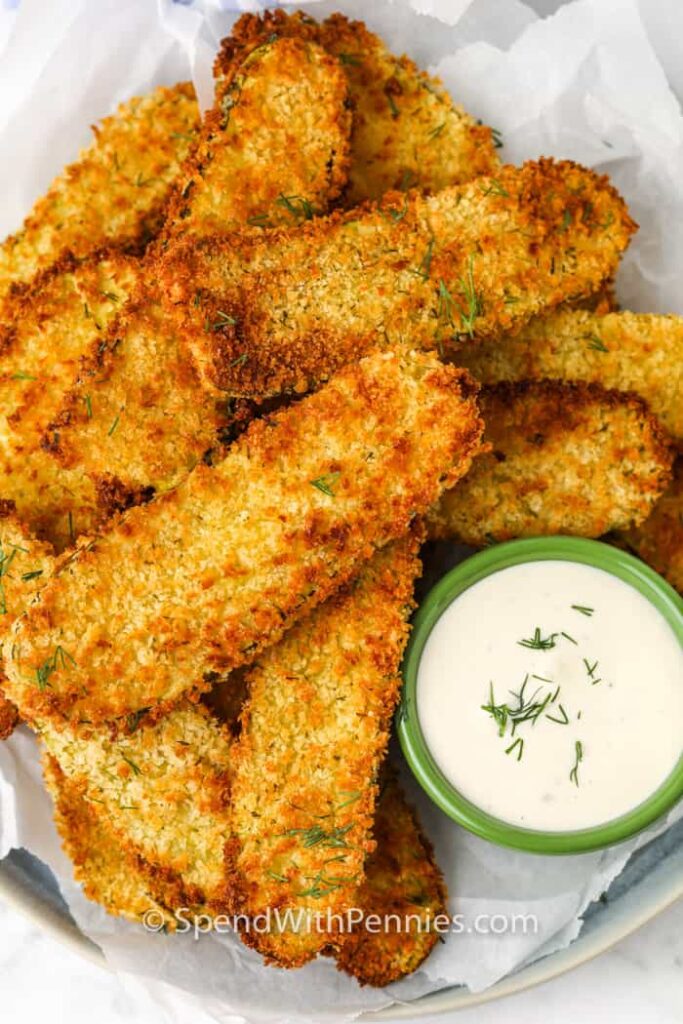 crispy air fried pickles on a plate