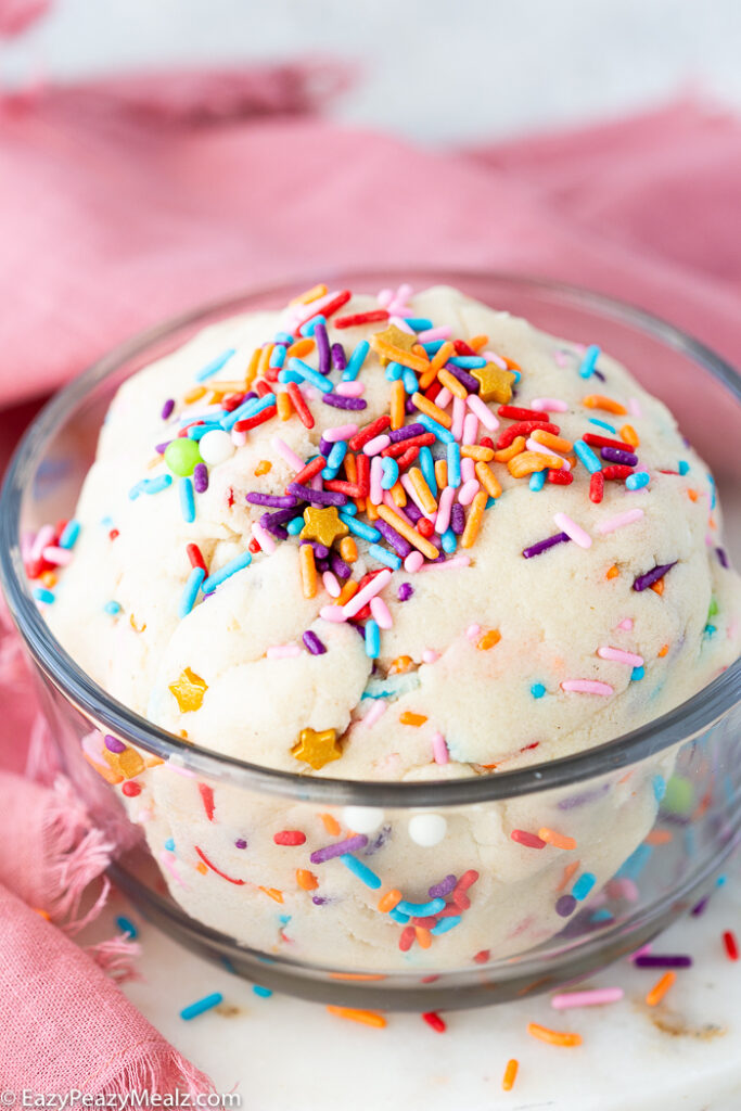 sugar cookie dough in a glass bowl 