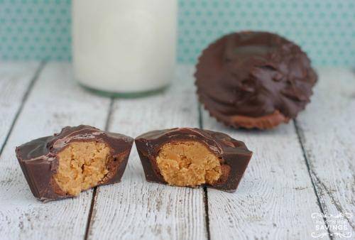 sliced peanut butter cup on counter 