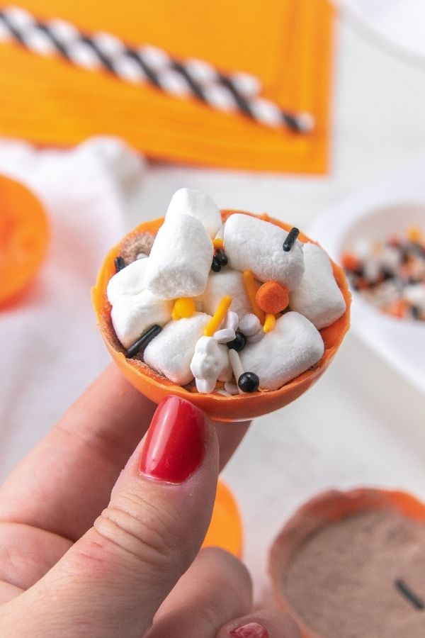 Orange cocoa bombs half open 