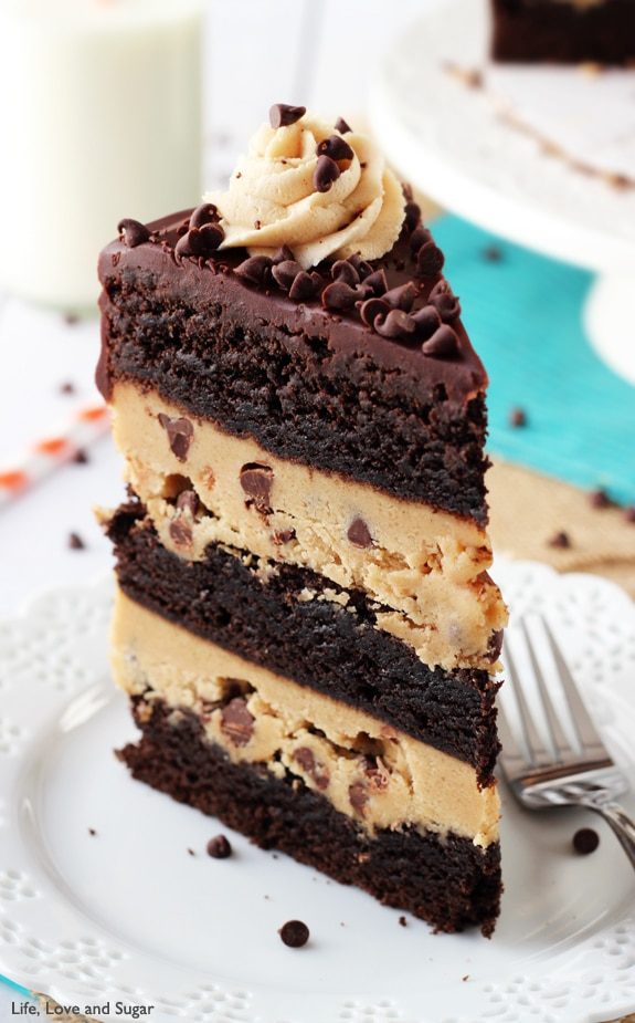layered cookie dough brownie cake