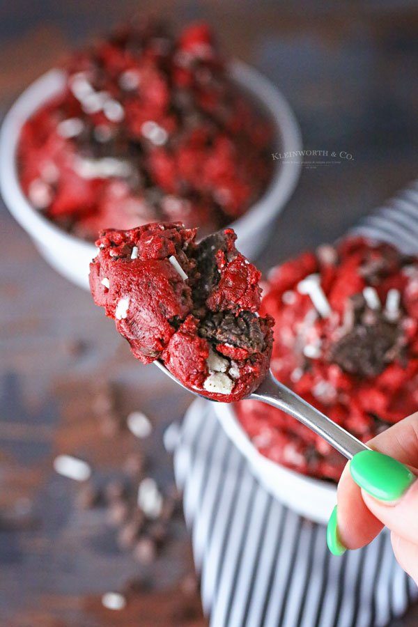red velvet cookie dough on plate 