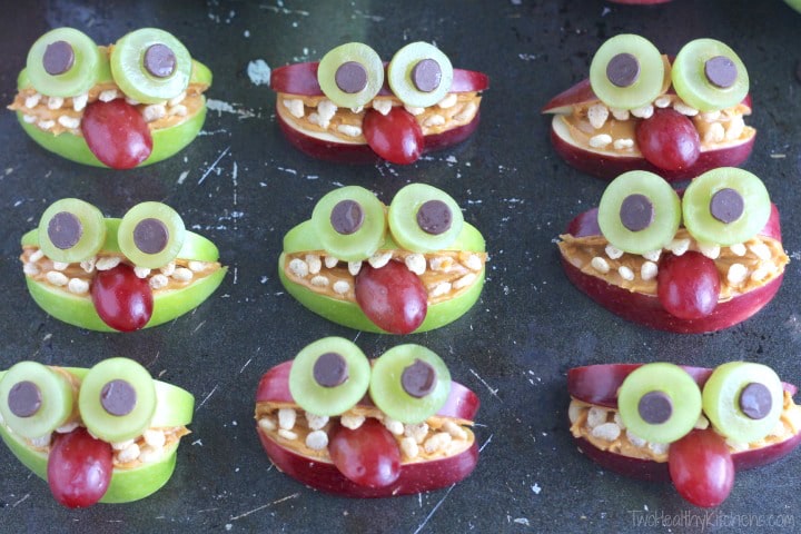 apple teeth monsters on black tray