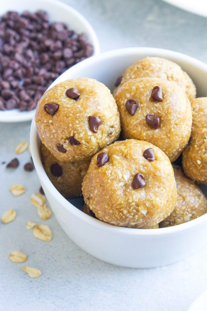 healthy cookie dough balls in a bowl 