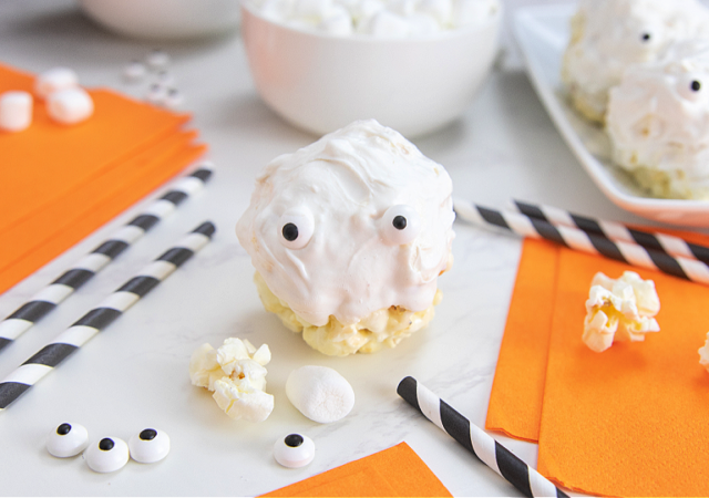halloween popcorn ball on counter