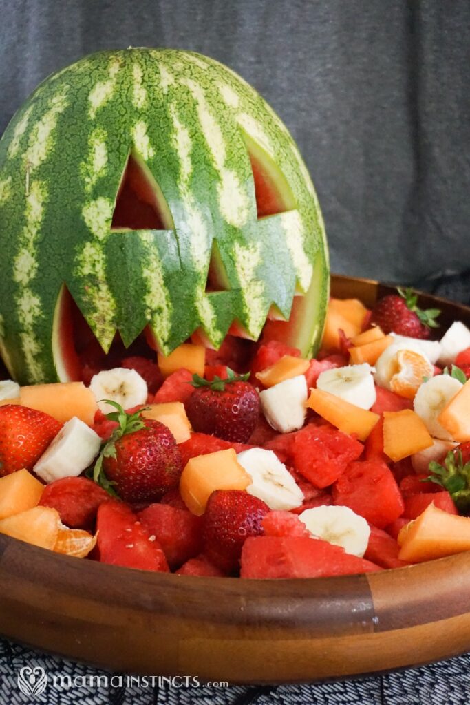 fruit with a watermelon jack o lantern