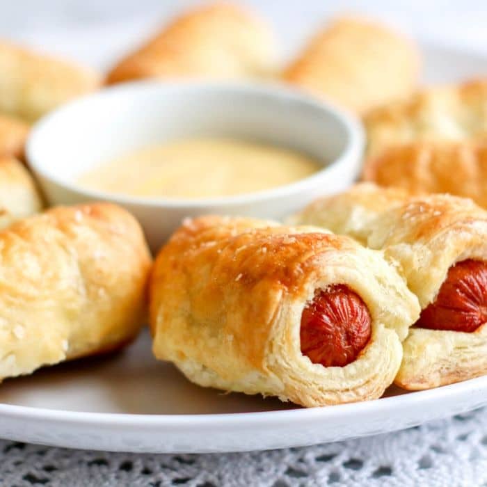 puff pastry hot dogs on tray