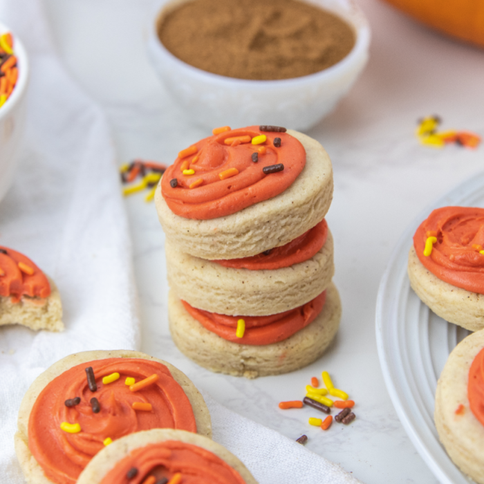 stack of sugar cookies on counter 