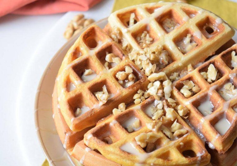 brown sugar waffles with nuts on top 