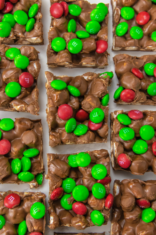 Christmas bars cut and overhead shot of them on counter 