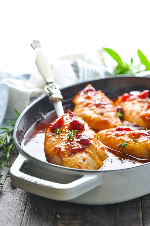 cranberry chicken in a pan 