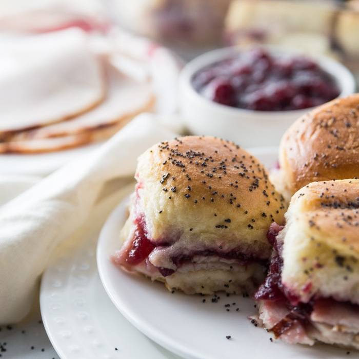 turkey cranberry sliders on plate 