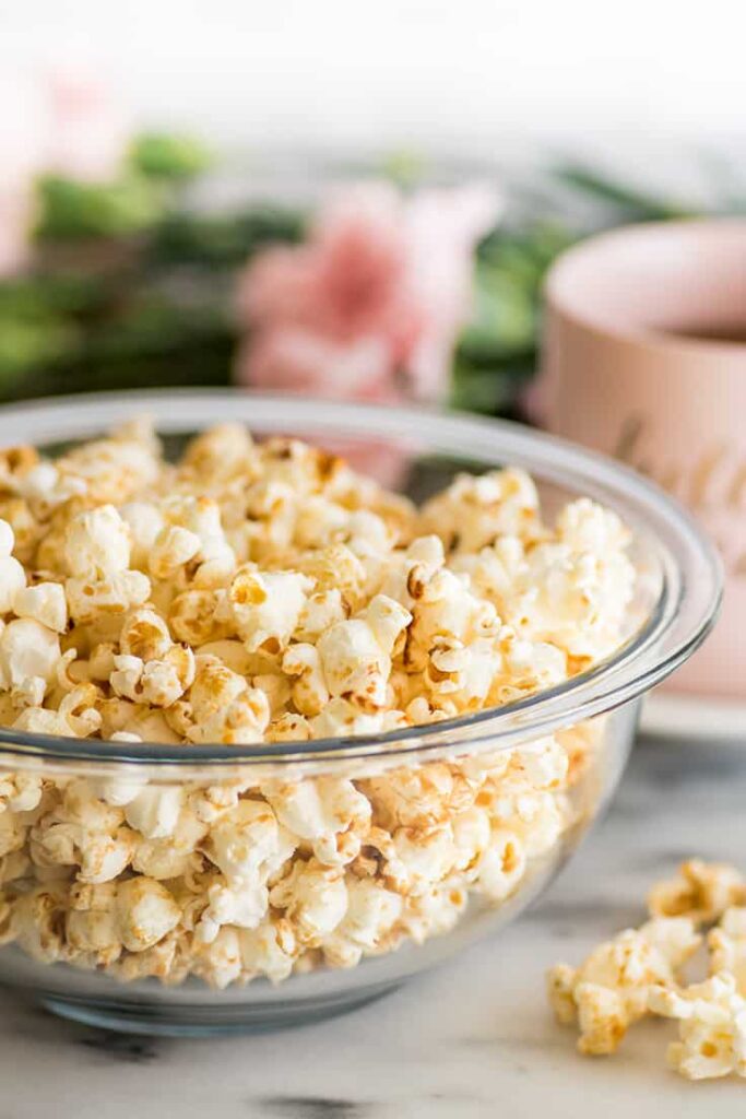brown sugar kettle corn in a bowl 