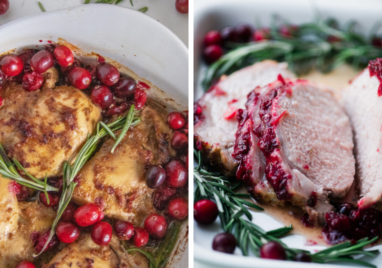 collage of cranberry dishes