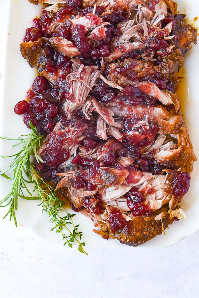 cranberry pork on a platter 