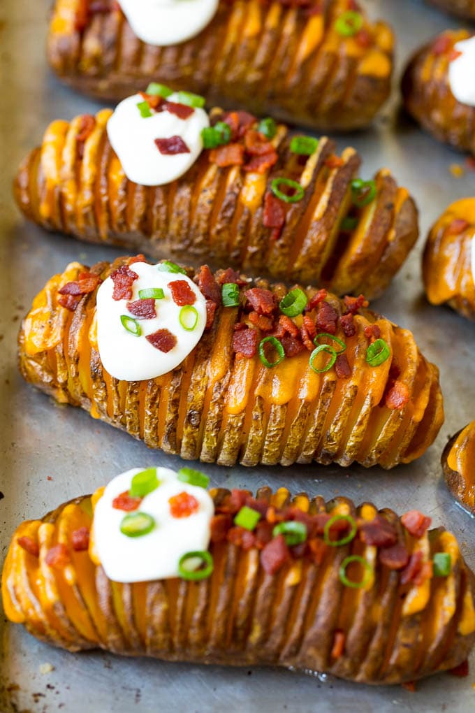 hasselback potato on baking sheet 