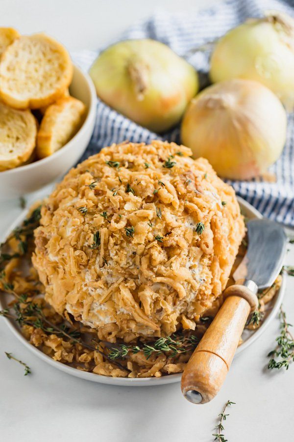 French Onion Cheese Ball on Platter 