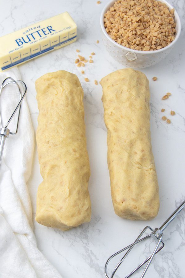 toffee cookie dough in logs 