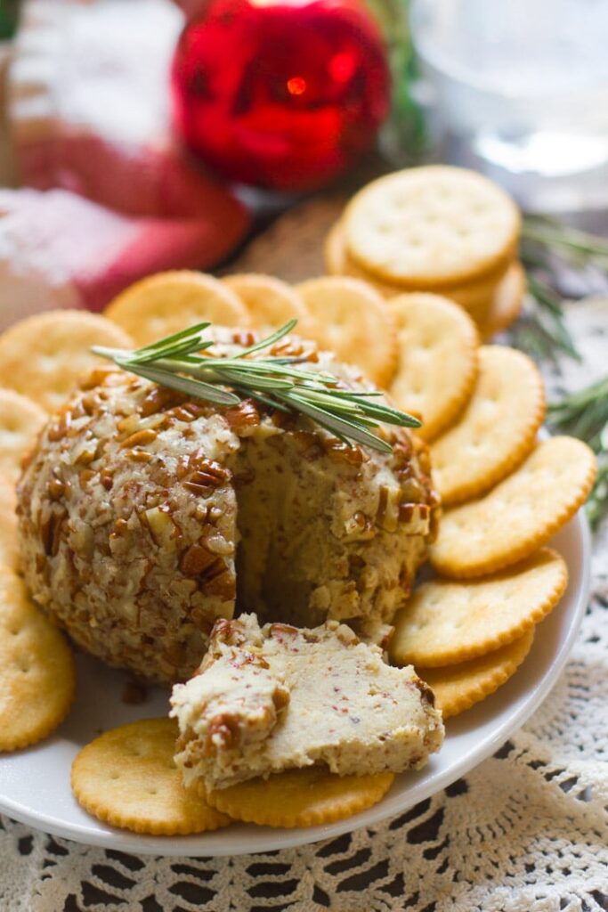 cheese ball with dijon mustard cut 