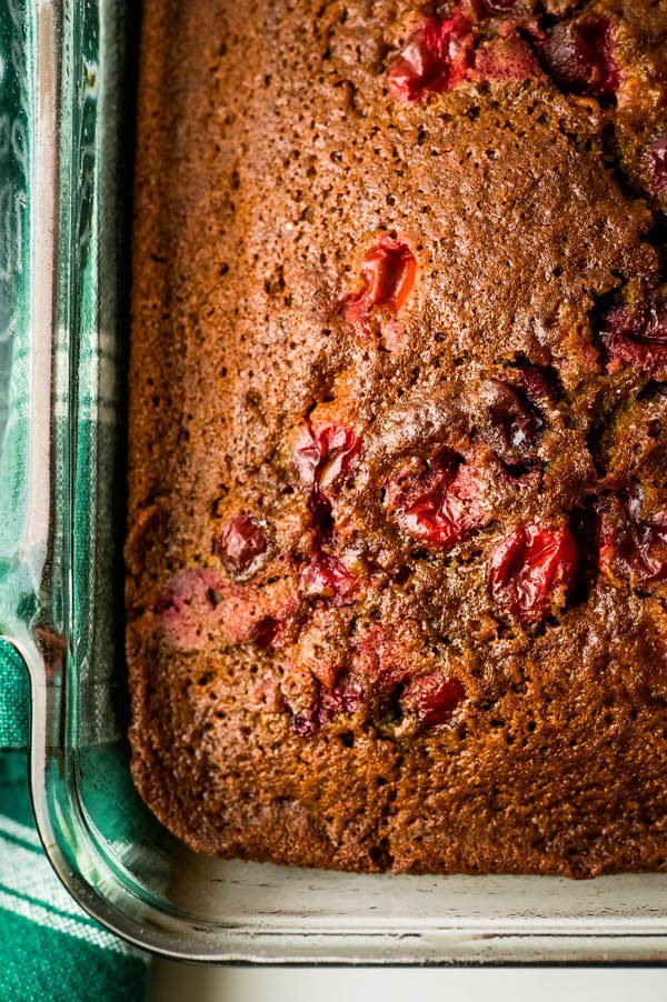 Gingerbread cake in a pan overhead shot