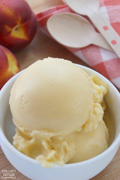 peach ice cream in a bowl 
