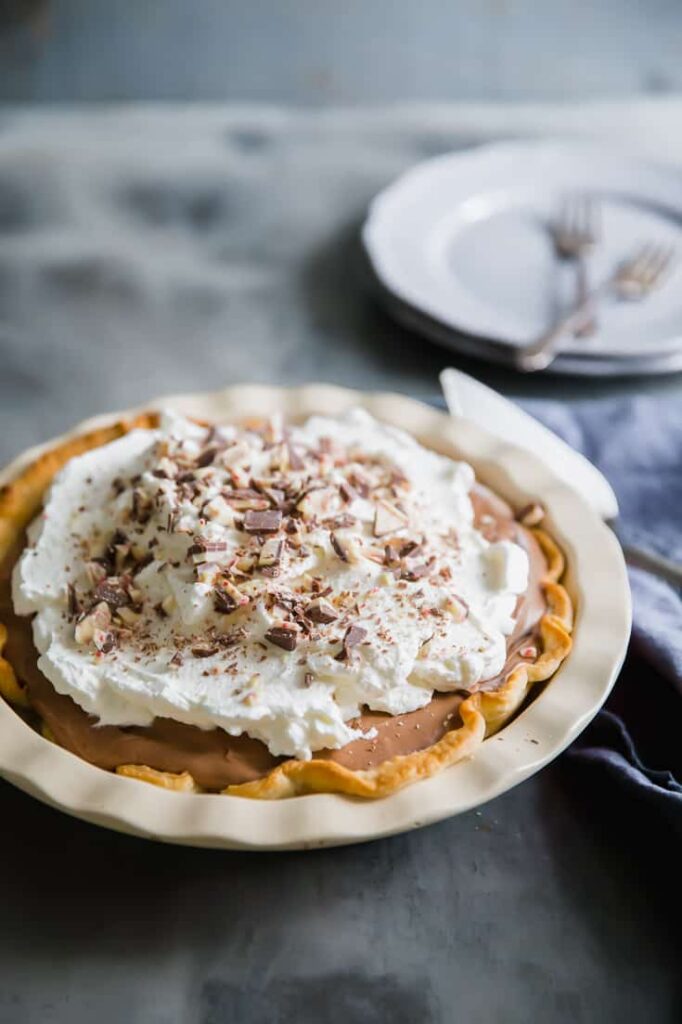 hot chocolate pie on marble counter 