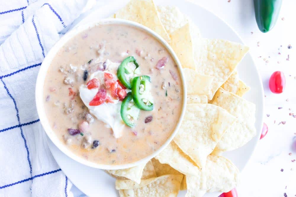 beer cheese dip in white bowl 