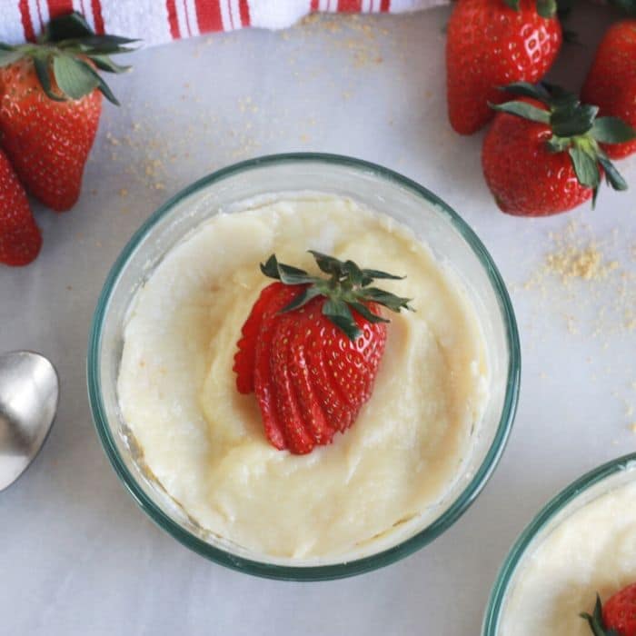 overhead shot of cheesecake in a bowl 