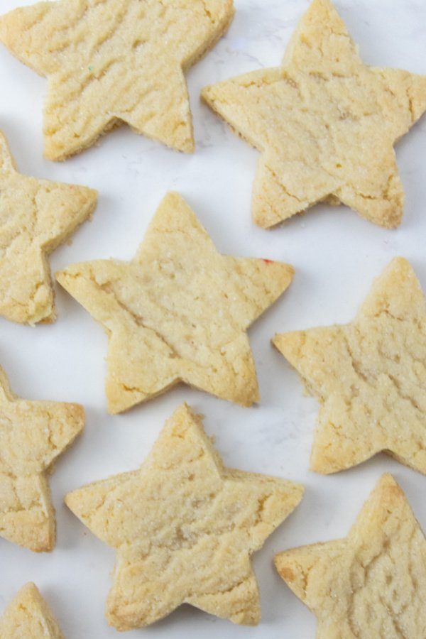 christmas star cookies on white counter 