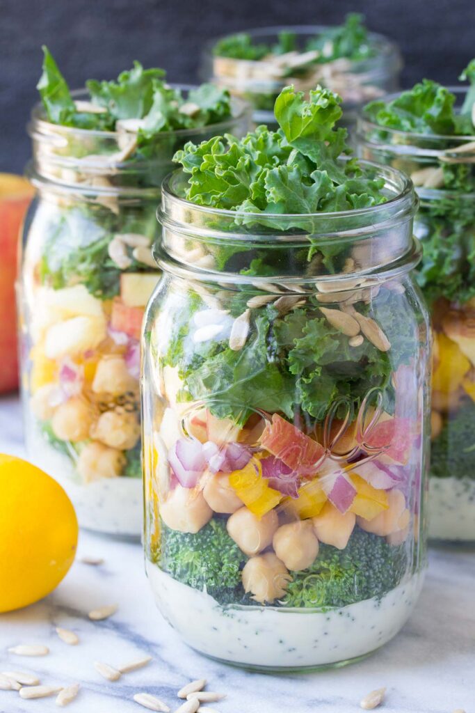 broccoli kale mason jars 