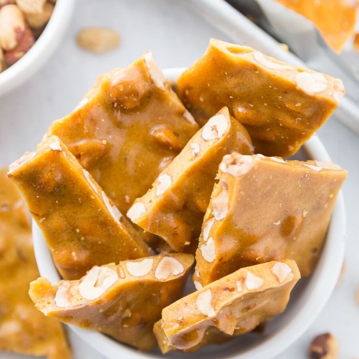 peanut brittle in a bowl 