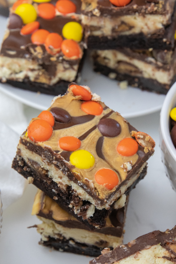 close up of brownie sliced on plate 