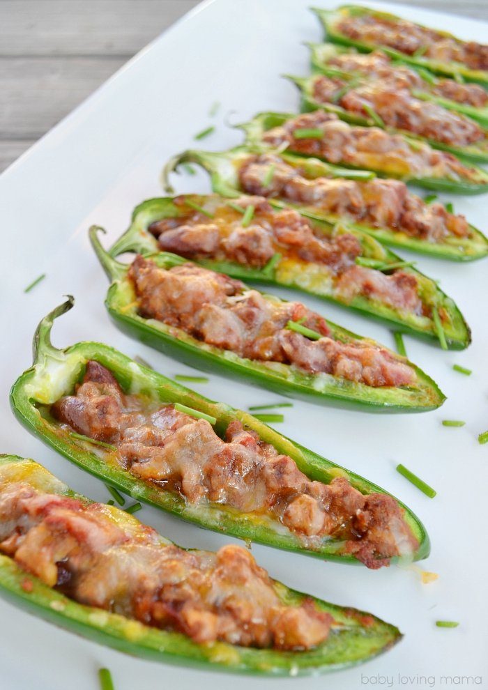 chili cheese peppers on white tray 