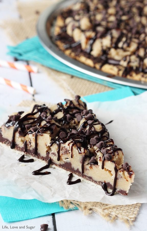 cookie dough pizza on parchment paper 