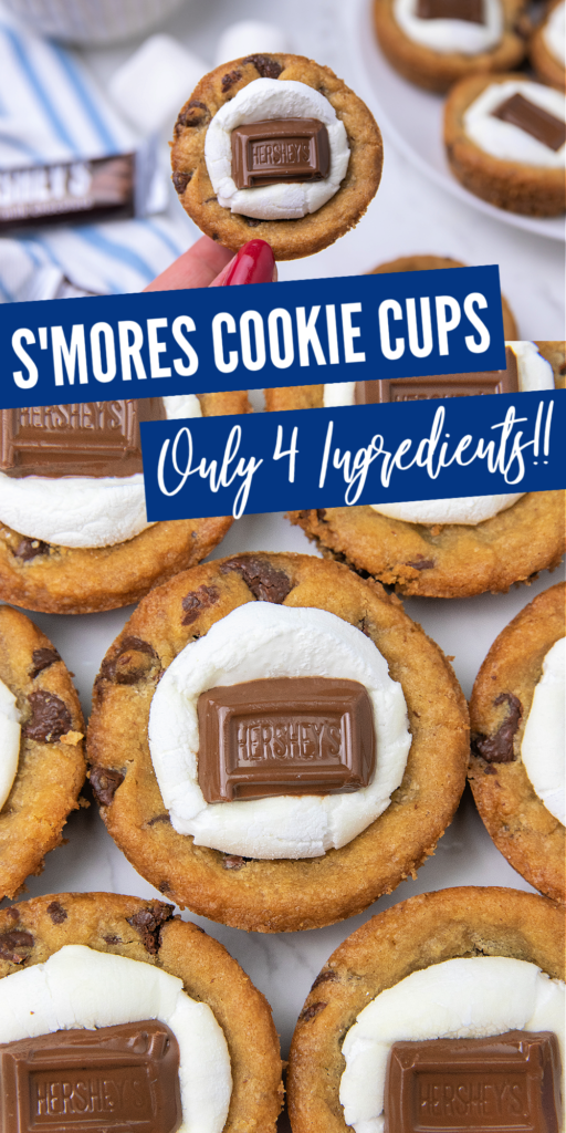 S'mores cookie cups are so easy to make and take just 4 ingredients. A simple and easy bite size dessert that is full of s'mores flavor. #passion4savings #cookie #cookiecup #smores #easy #quick #partyfood #dessert S'Mores Cookie Cups