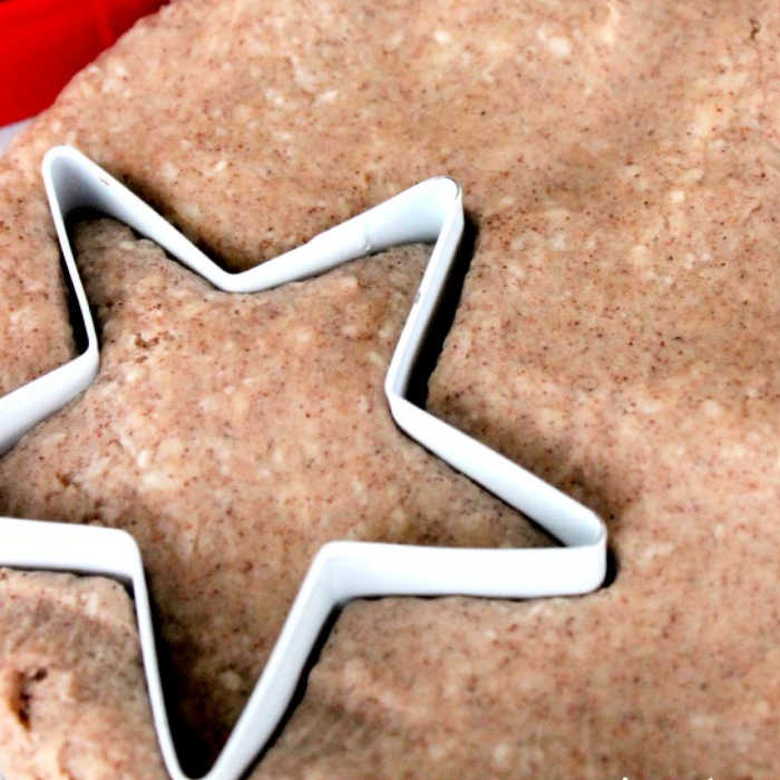 gingerbread playdough with star shape pressed in it 