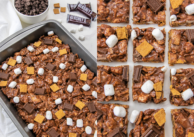 s'mores collage of Rice Kirspies in collage