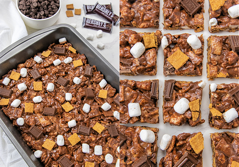 s'mores collage of Rice Kirspies in collage